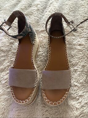 Universal Thread Taupe Espadrille Wedge Sandals with Snakeskin Ankle Strap